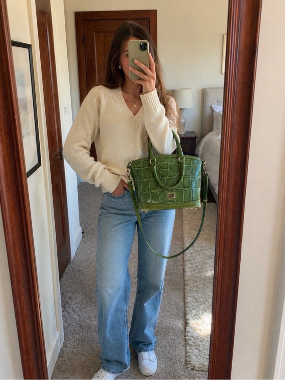 Dooney & Bourke Green Croc-Embossed Structured Bag - Picture 9 of 9